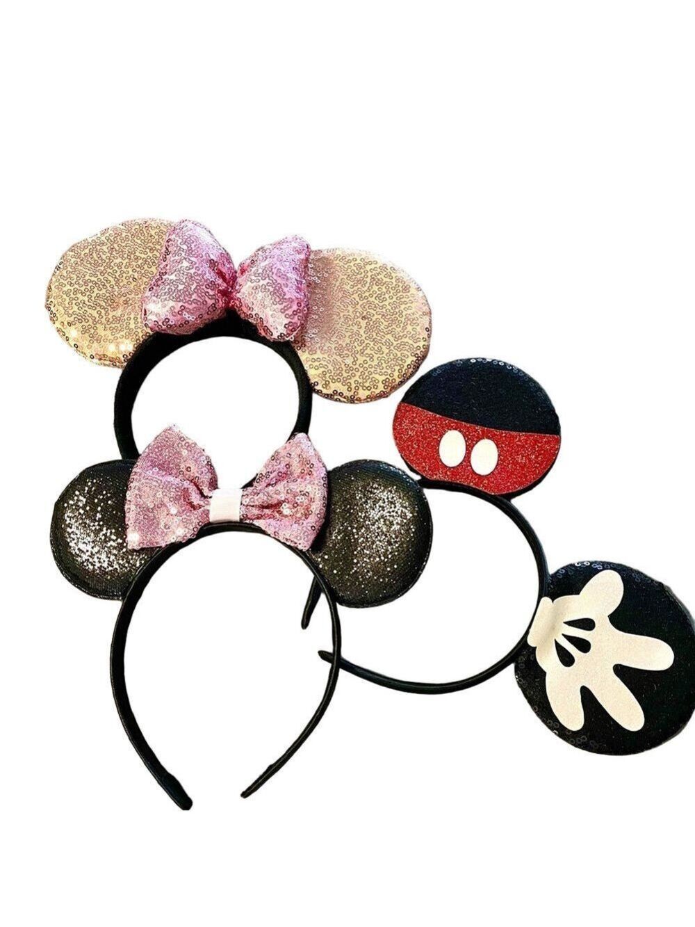 Disney Mickey & Minnie Mouse Ears Set of 3 Sparkling Mouse Ear With Bow Headband